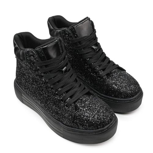 Baskets Femme  Talons Hauts, En Cuir cologique, Ps085, Glitter, Noir 37 Eu