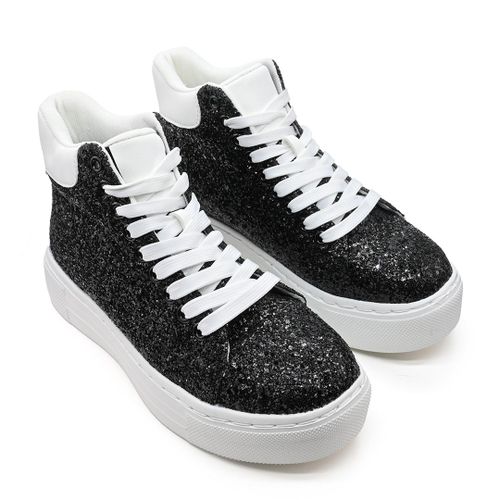 Baskets Femme  Talons Hauts, En Cuir cologique, Ps085, Glitter, Noir Avec Blanc 36 Eu