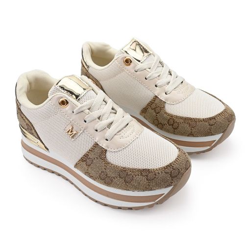 Baskets Femme, Avec Inserts En Mesh, Ps049, Beige 36 Eu