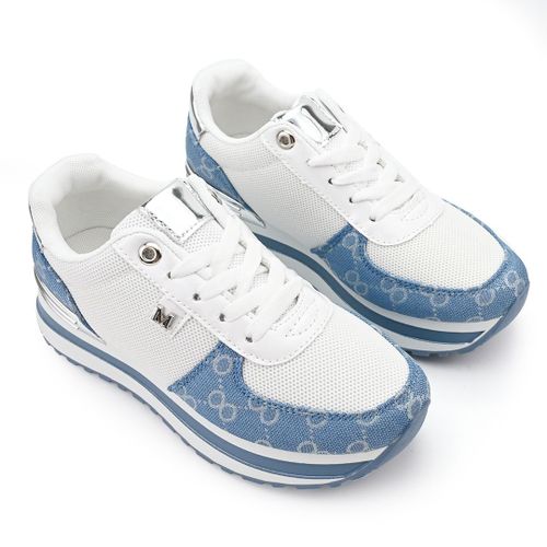 Baskets Femme, Avec Inserts En Mesh, Ps049, Blanc Avec Bleu 38 Eu