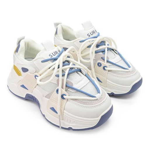 Baskets Femme, Avec Inserts En Mesh, Ps095, Blanc Avec Bleu 39 Eu