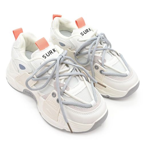 Baskets Femme, Avec Inserts En Mesh, Ps095, Blanc Avec Gris 40 Eu