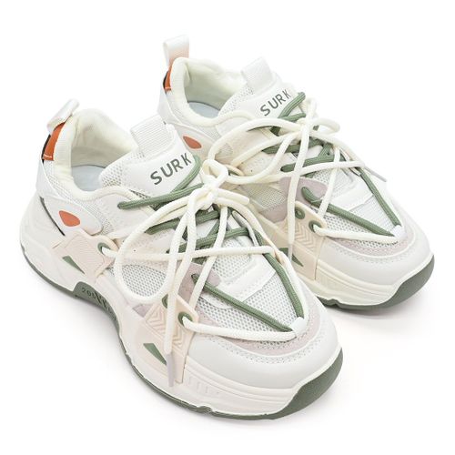 Baskets Femme, Avec Inserts En Mesh, Ps095, Blanc Avec Vert 40 Eu