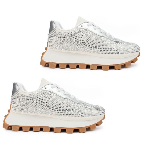 Baskets Femme, En Cuir Sud, Ps043, Blanc 36 Eu