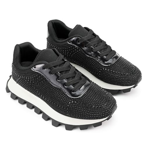 Baskets Femme, En Cuir Sud, Ps043, Noir 39 Eu