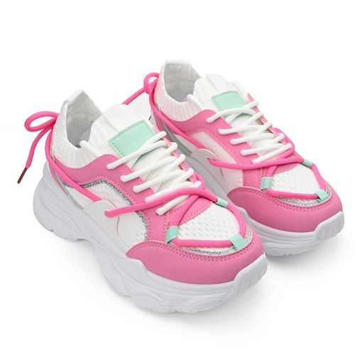 Baskets Femme, En Textile, Ps054, Blanc Avec Rose 39 Eu