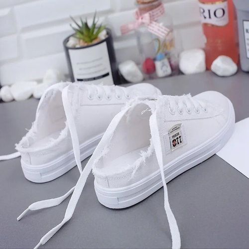 Baskets Plates Blanches  Lacets Pour Femmes