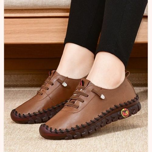 Baskets Plates En Cuir  Lacets Pour Femmes,Chaussures  Plateforme,Mocassins  Enfiler,Chaussure Vertbrale Dcontracte,Printemps, - 42