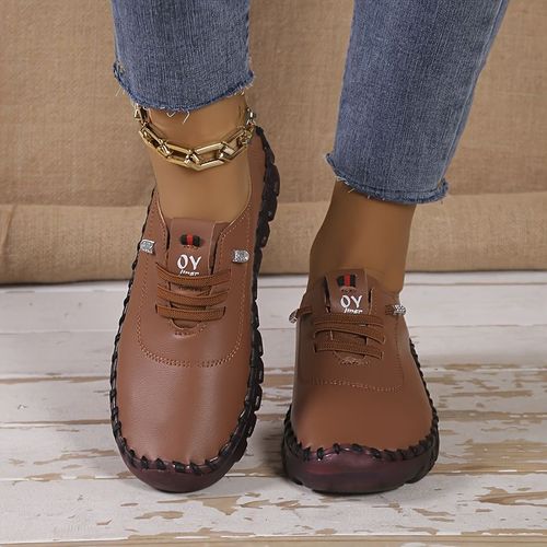 Baskets Plates En Cuir  Lacets Pour Femmes,Mocassins Dcontracts,Confortables,Colonne Vertbrale,Chaussures,Printemps,2024 - 44