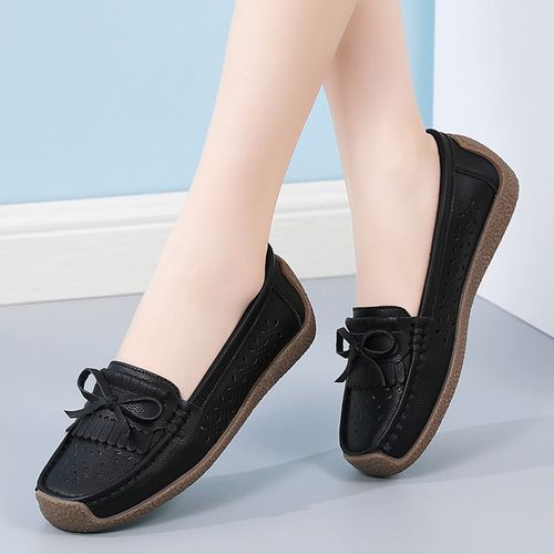 Baskets Plates En Cuir  Plateforme Pour Femmes,Mocassins Dcontracts,Chaussures Spinales Noires,Bas Prix,Printemps, - 39