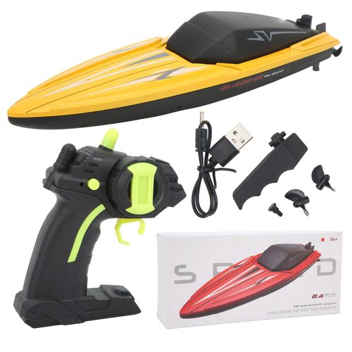 Bateau de course telecommande haute vitesse 2,4 GHz, simulation de bateau hors-bord telecommande pour les plus de 14 ans, jaune