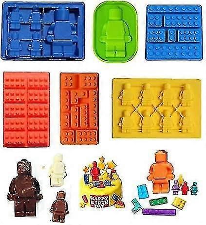 Btiment Brique Candy Robot Moule Moule Chocolat Moule Ensemble Moules En Silicone Bloc Moules Ice Cube Plateaux Pour La Fabrication De Fondant Au Chocolat Fondu Jelly Dome Mousse (6 P