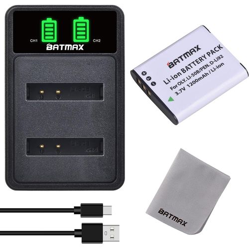 Batmax LI-50B Batterie et Chargeur avec USB Port pour LI-90B LI-50B LI-70B BK1 D-LI92, Olympus Tough TG-1 iHS TG-2 iHS TG-3 TG-4 SH50 iHS SH60 XZ-2 iHS Stylus Tough 6020 8000 8010 6000 6020