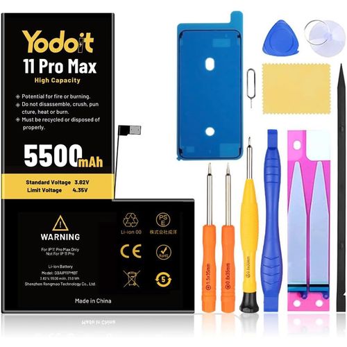 Batterie 5500 Mah Pour Iphone 11 Pro Max, Batterie Haute Capacit Amliore 0 Cycle Pour Modle A2161, A2218, A2220 Avec Kits D'outils De Rparation Complets