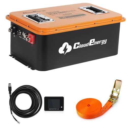 Batterie Cloudenergy Lifepo4 48 V (51,2 V) Pour Voiturettes De Golf Et Stockage Solaire, Capacit 66 Ah, Bms 200 A Intgr, Avec Application Mobile, Moniteur Tactile Et Sangle De Rtention