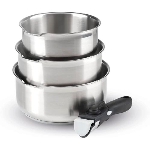 Batterie De Cuisine  Induction 4 Pices Set De 3 Casseroles En Inox 16, 18 Et 20 Cm Avec Poigne Amovible - Acier Inoxydable - Lot Pour Tout Feu - Argent[Ind6231701]