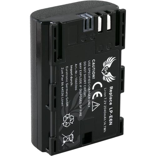 Batterie de rechange pour Canon LP-E6N // 2040 mAh // LP-E6NH LP-E6 pour Canon EOS-R EOS R Ra R5 R6 R7 5D Mark II III IV 5DS R 7D 60D 70D 80D 90D XC10 XC15