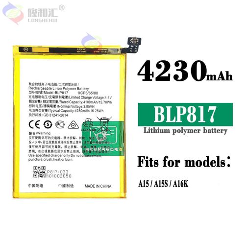 Batterie De Remplacement,Batterie De Tlphone Portable Blp817 4230mah Pour Oppo A15/A15s/A16k/A16e