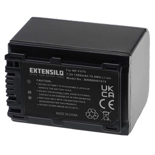 Batterie de remplacement EXTENSILO pour Sony NP-FH100, NP-FH50, NP-FV70, NP-FV50, NP-FH71, NP-FV100 pour appareil photo (1500mAh, 7.2V, Li-Ion)