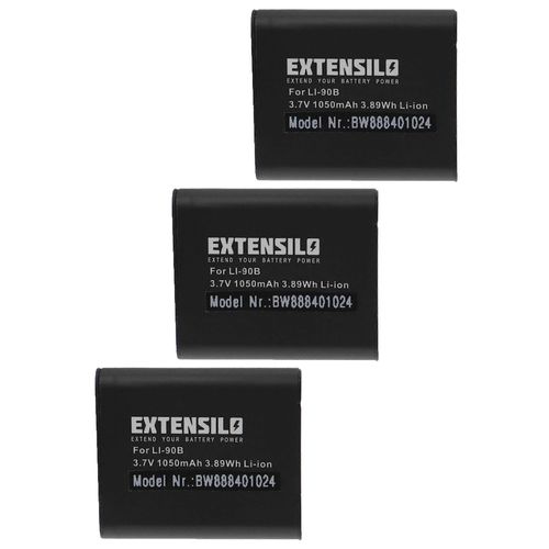 Batterie EXTENSILO 3x compatible avec Olympus TG-1, DS-9500, DS-2600, SH-50 iHs, Powers SP-100, DS-9000, appareil photo TG-Tracker (1050 mAh, 3,7 V, Li-Ion)