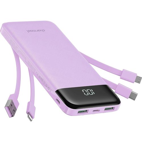 Batterie Externe 10000mah Avec 4 Cbles Intgrs Batterie Portable Usb C Mince Power Bank Avec 6 Sorties Et 3 Entres Pour Iphone 12 13 11 Samsung S21 S22(Violet)[Car783501]