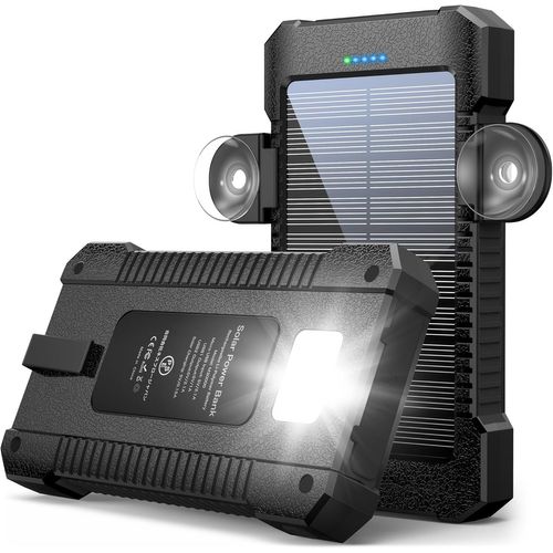Batterie Externe Solaire 26800 Mah Avec Support  Ventouse, 3 Ports Usb Avec Lampes De Poche, Lumire Continue/Sos/Stroboscope, Batterie Externe tanche Pour Tlphone Portable[Q600]