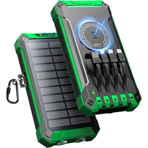 Batterie Externe Solaire 26800mah Avec 4 Cbles, Chargeur Solaire Portable Sans Fil Batterie Externe Usb-C 15w Charge Rapide 6 Sorties 3 Entres Pour Tlphone, Avec Lampe De Poche, Mousquet[M443]