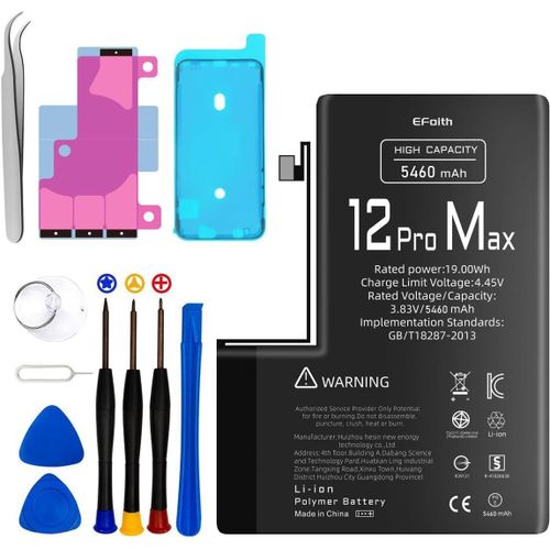 Batterie Pour Iphone 12 Pro Max 5460mah Batterie De Remplacement Haute Capacit 0 Cycle Avec Kits D'outils De Rparation Professionnels Et Adhsif Pour Modle2411, A2342, A2410, A2412