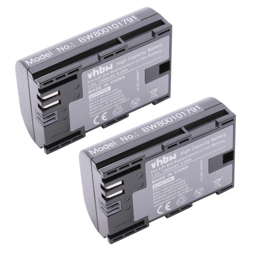 Batterie vhbw 2x compatible avec Canon EOS 5DS, 5DS R, 60D, 6D Mark II, 5D Mark III, 5D Mark IV, 6D, 5D Mark II, appareil photo 60Da (1300 mAh, 7.4 V, Li-Ion), Inf