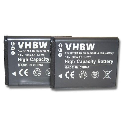 Batterie vhbw 2x compatible avec les appareils photo Samsung ST151F, ST6500, ST151, ST64, ST152F, ST152, ST70, ST66, ST65, ST61, ST60, ST30 (500 mAh, 3,6 V, Li-ion)