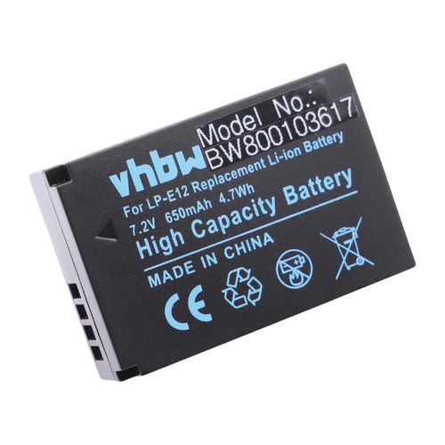 Batterie vhbw compatible avec les appareils photo Canon EOS M10, M, M50, M200, 100D, Kiss X7, M50 Mark II, Rebel SL1, M2, 100, M100 (650 mAh, 7,2 V, Li-Ion)