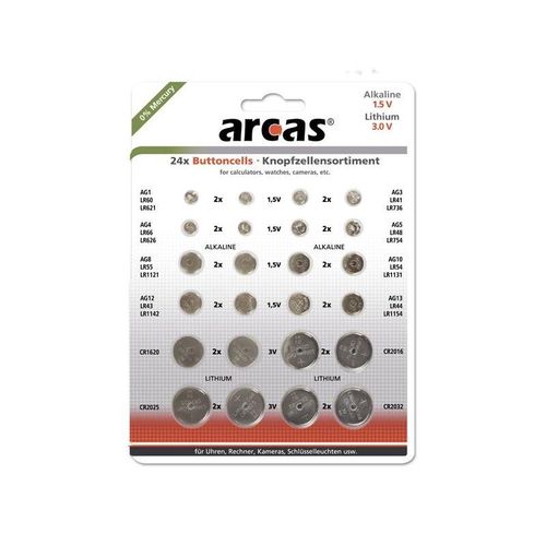 Battery Arcas Button Cell Set Ag1 Till Cr2032 0% Mercury (24 Pcs.)