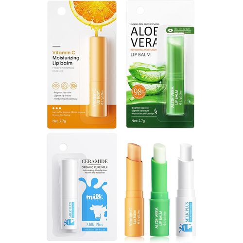 Baume  Lvres-3 Pices Avec Aloe Vera,Vitamine C Et Lait,Soin Des Lvres Hydratant Longue Dure Pour Les Lvres Sches Et Gerces,Moisturizing & Nourishing Lipstick Coffrets De Thanksgiving Et Nol