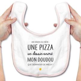Bavoir Bebe Une Pizza Un Dessin Anime Mon Doudou Blanc Et Rose Rakuten