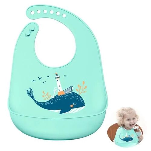 Bavoir En Silicone - Onever - Baleine Verte - Fonctionnel - Ajustable - Pliable