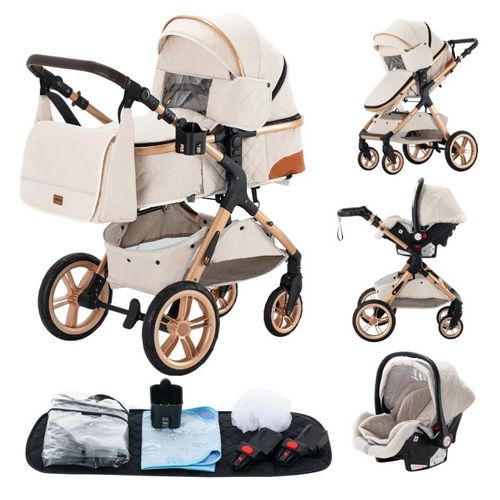Bazarland30 Poussette 3 En 1 Bb Combine Sige-Auto Nacelle Trio Rversible Rglable Haute Qualit Roues Increvables Canne - Blanc
