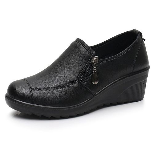 Bcebyl-Chaussures  Talons Compenss En Cuir Vritable Pour Femmes,Escarpins Dcontracts,Simples,Mre,Mode,Printemps,Automne - 36