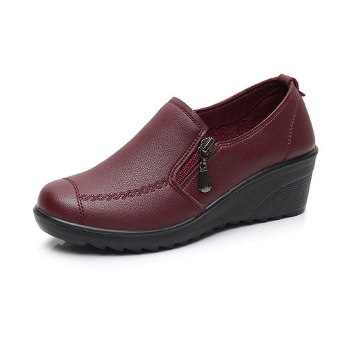 Bcebyl-Chaussures  Talons Compenss En Cuir Vritable Pour Femmes,Escarpins Dcontracts,Simples,Mre,Mode,Printemps,Automne - 36