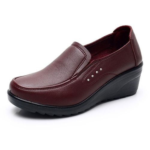 Bcebyl-Chaussures  Talons Compenss En Cuir Vritable Pour Femmes,Escarpins Dcontracts,Simples,Mre,Mode,Printemps,Automne - 36