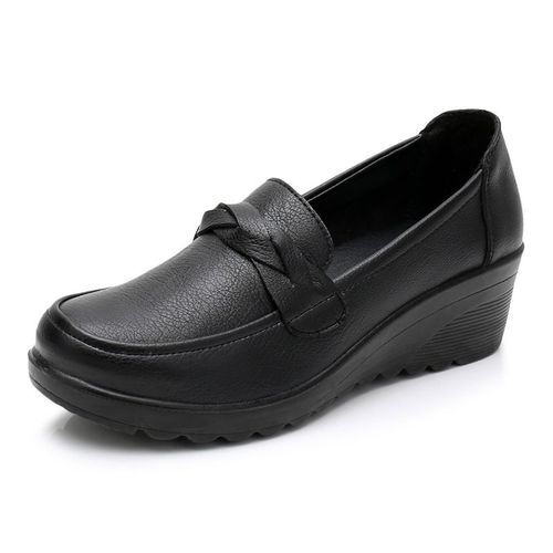Bcebyl-Chaussures  Talons Compenss En Cuir Vritable Pour Femmes,Escarpins Dcontracts,Simples,Mre,Mode,Printemps,Automne - 37