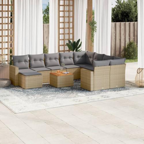 Bd Set De Sofs De Jardn 11pzas Con Cojines Ratn Sinttico Beige