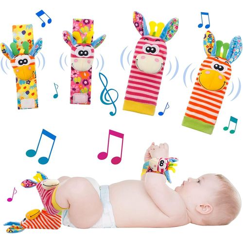 Bb Poignet Et Chaussettes Hochet, 4 Pcs Hochet Bebe Bell Strap Poignet Et Pied Finder Jouets D'veil Pour Tout-Petits Garons Filles Dveloppement Sensoriel Cadeau