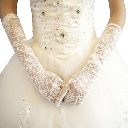Beige - Gants Longs En Dentelle, Gants De Mariage En Dentelle, Gants Longs En Dentelle Pour Femme, Gants Pour Robe De Marie Petits Gants En Dentelle  Motif Floral Bleu Sarcelle, 44 Cm