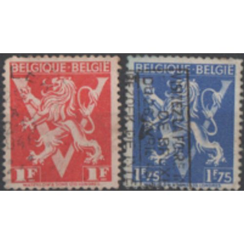 Beigique: Lot De 2 Timbres Reprsentant Le Lion Hraldique..