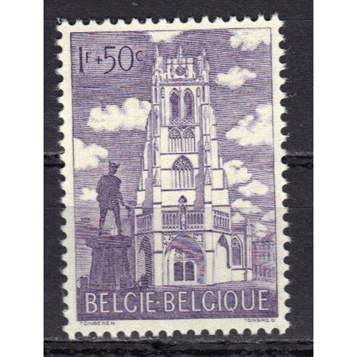 Belgique 1962 : Surtaxe Au Profit Des Oeuvres Culturelles : Chefs-D'oeuvre D'architecture : Basilique Notre-Dame De Tongres - Timbre 1 F. + 50 C. Gris-Violet Neuf **
