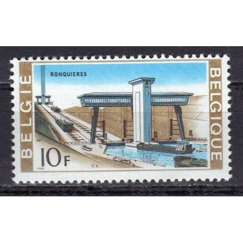 Belgique 1968 : Intrt National : Edifices Anciens Et Ralisations Modernes : Plan Inclin De Ronquires -Timbre 10 F. Brun-Jaune, Bleu Et Noir Neuf **