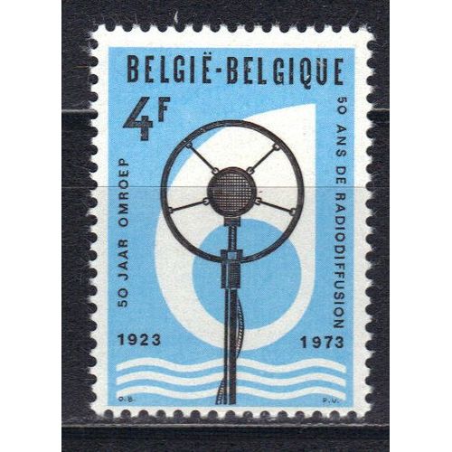 Belgique 1973 : 50 Ans De Radiodiffusion En Belgique (1923-1973) : Microphone De Type Ancien Et Sigle De La R.T.B.- B.R.T. - Timbre Neuf **