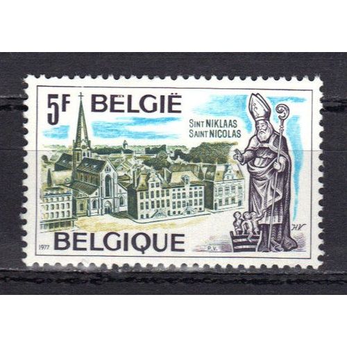 Belgique 1977 : Vue De Saint-Nicolas Et Statue De Saint Nicolas - Timbre 5 F. Violet-Noir, Turquoise, Vert Fonc Et Bistre Neuf **