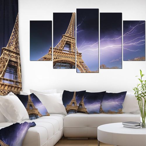 Belle Vue De La Tour Eiffel De Paris Sous Un Ciel Violetcityscape Canvas Printpiecept Blue Diamond Shape 50 X 25 Cm. (Sans Cadre)