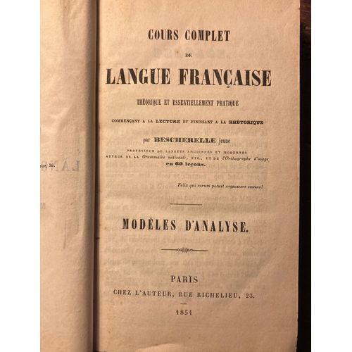 Bescherelle Cours Complet De Langue Franaise, Modles D'analyse, 1851   